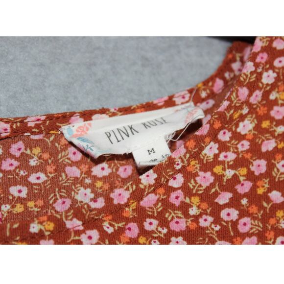 Pink Rose Blouse Womens Size Medium Floral Short Sleeve Crew‎ Neck Casual Rust - Picture 2 of 6